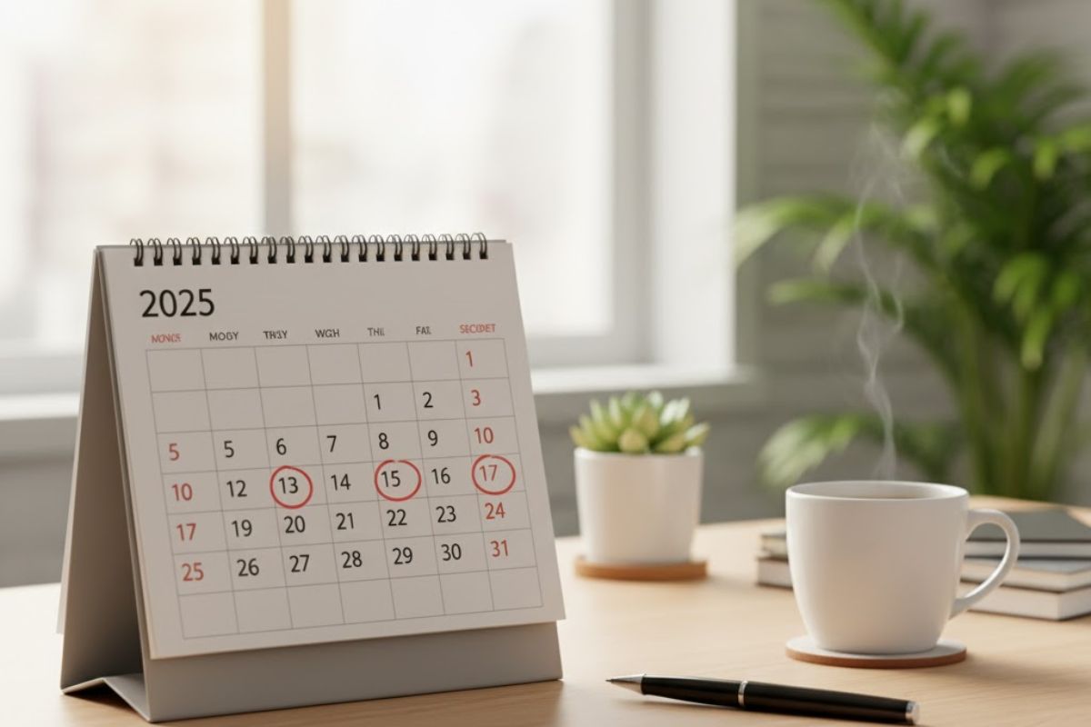 Calendário de feriados em cima de uma mesa
