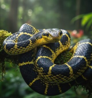 Uma cobra caninana em cima de um galho