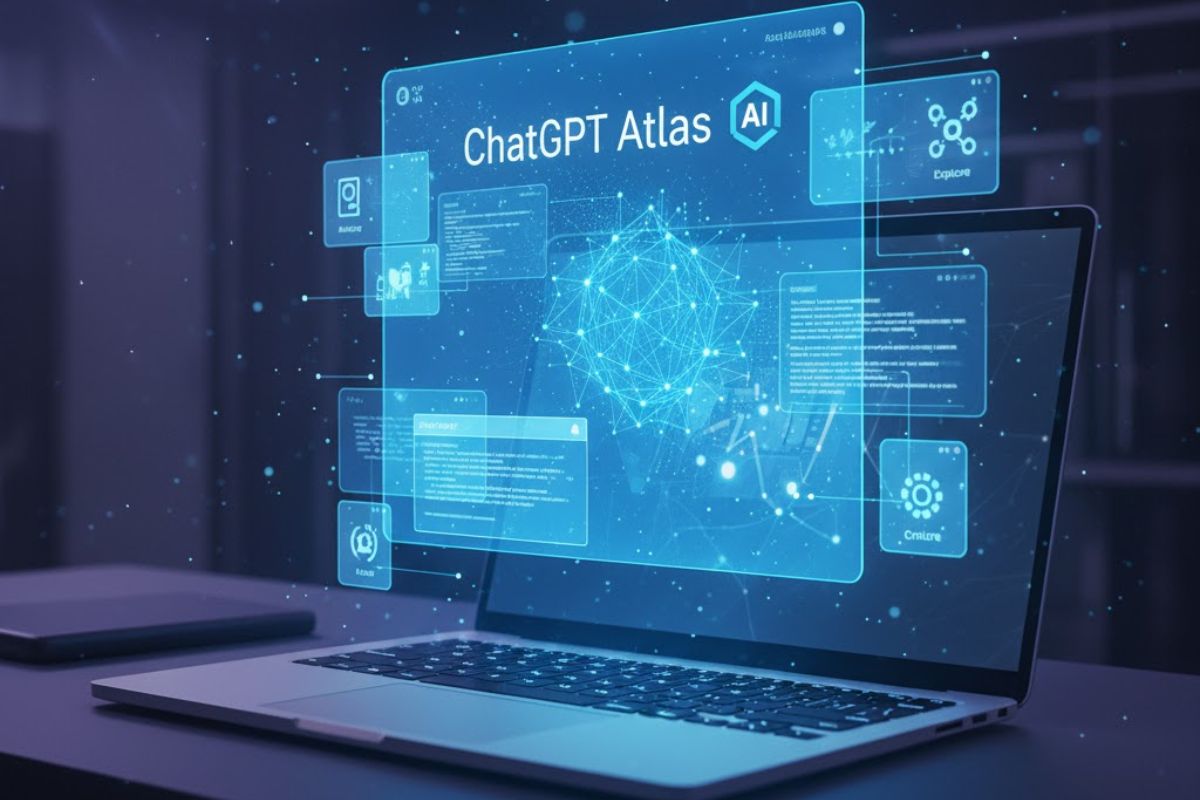 ChatGPT Atlas na tela de um notebook
