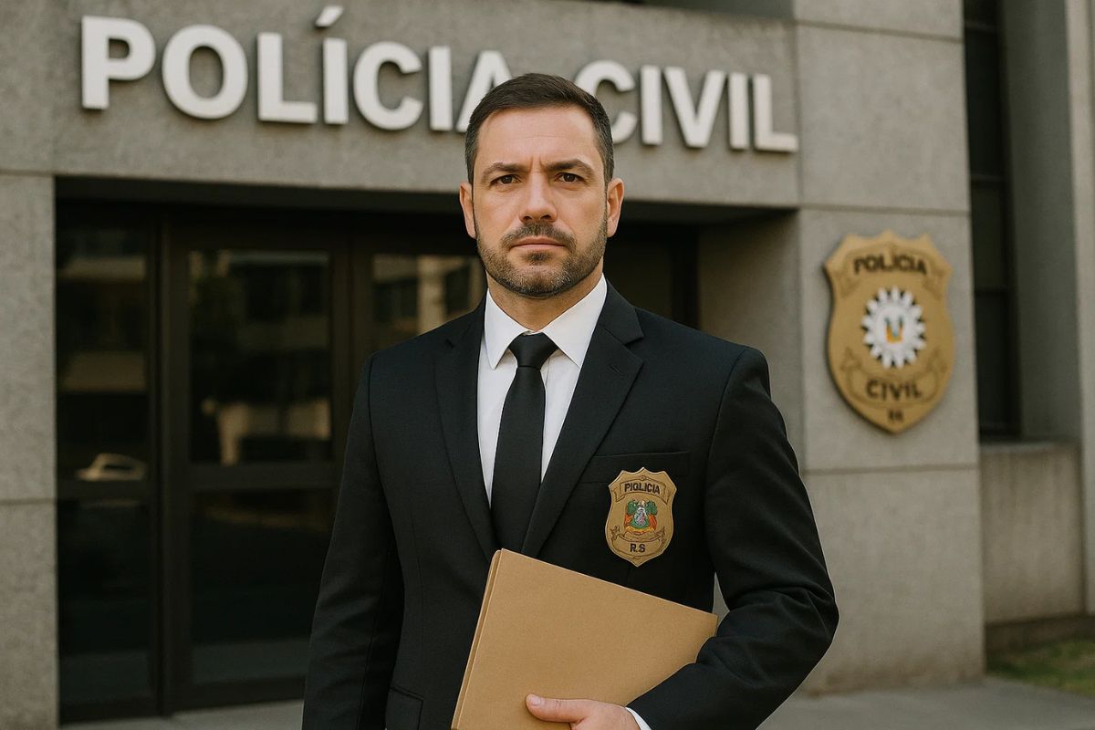 Um delegado após fazer seu Concurso PC-RS 2025