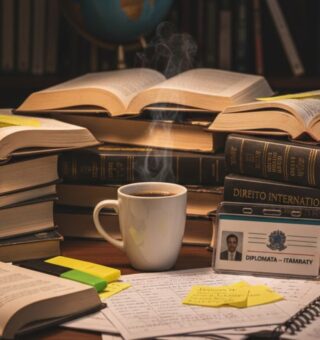 Uma mesa de estudos de alguém se preparando para o concurso público mais difícil do Brasil
