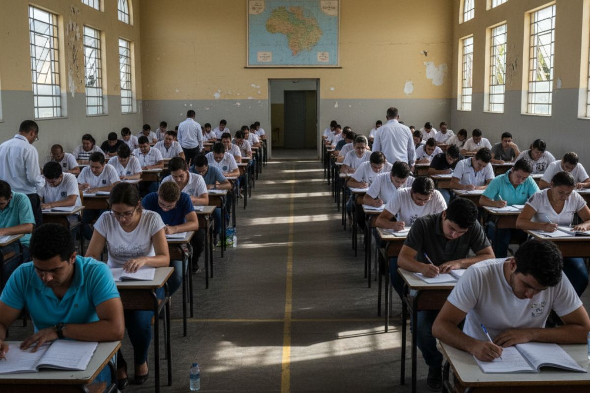 Pessoas fazendo a prova do Concurso Polícia Penal MG 2025