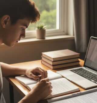 Um jovem estudando para o Enem 2025