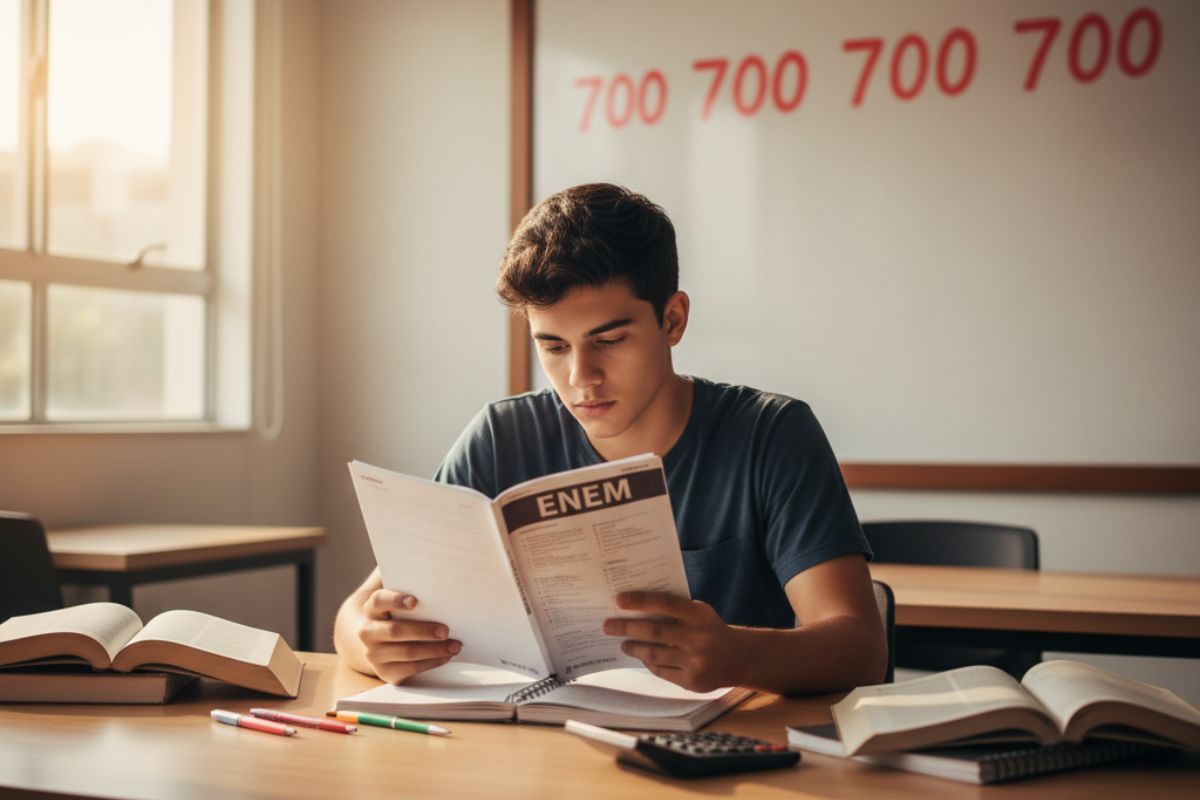 Um jovem estudando para o Enem 2025