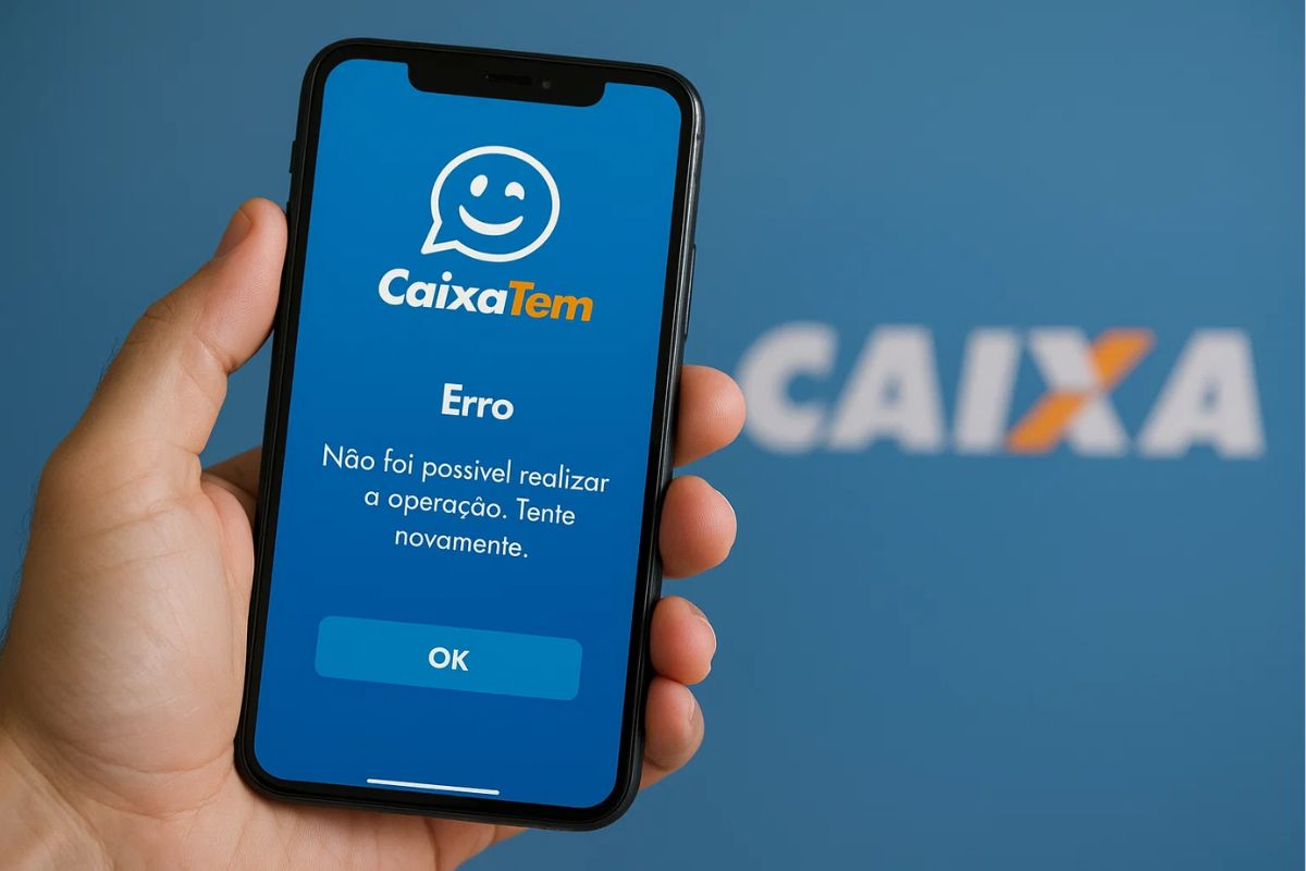 Uma pessoa com o celular na mão vendo o Erro da Caixa Econômica no app