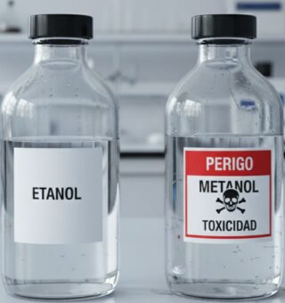 Dois frascos com Etanol x Metanol
