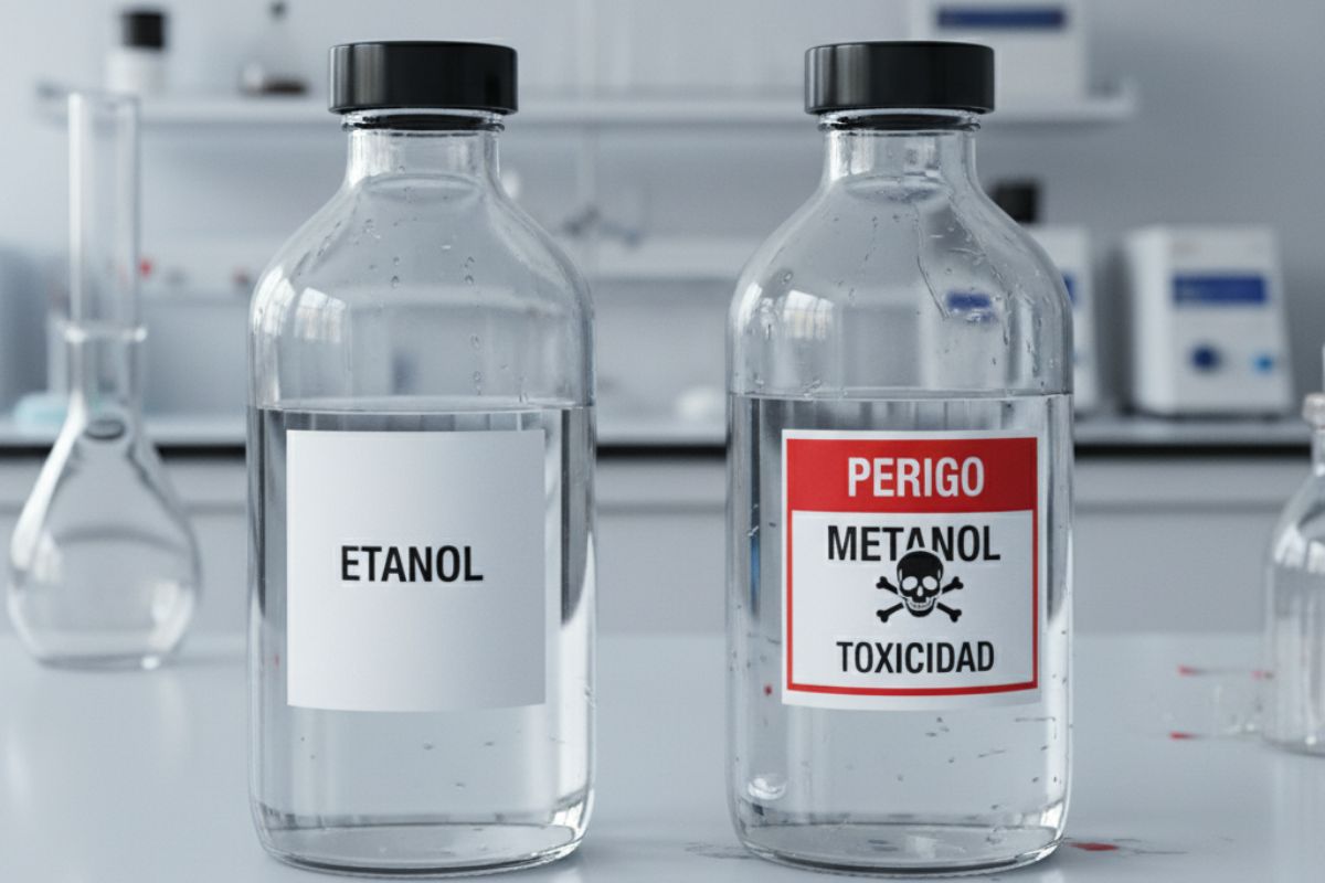 Dois frascos com Etanol x Metanol