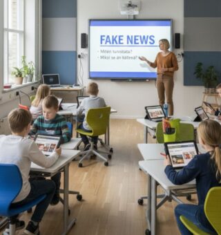 Uma professora na sala de aula em uma escola da Finlândia