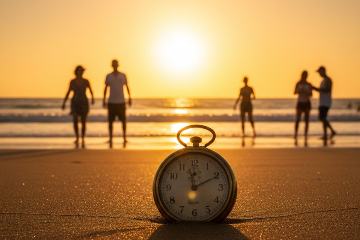 Pessoas na praia durante o Horário de verão