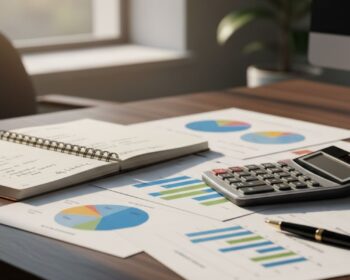 Uma pessoa com diferentes documentos na mesa para ver se vale a pena investir em fundos