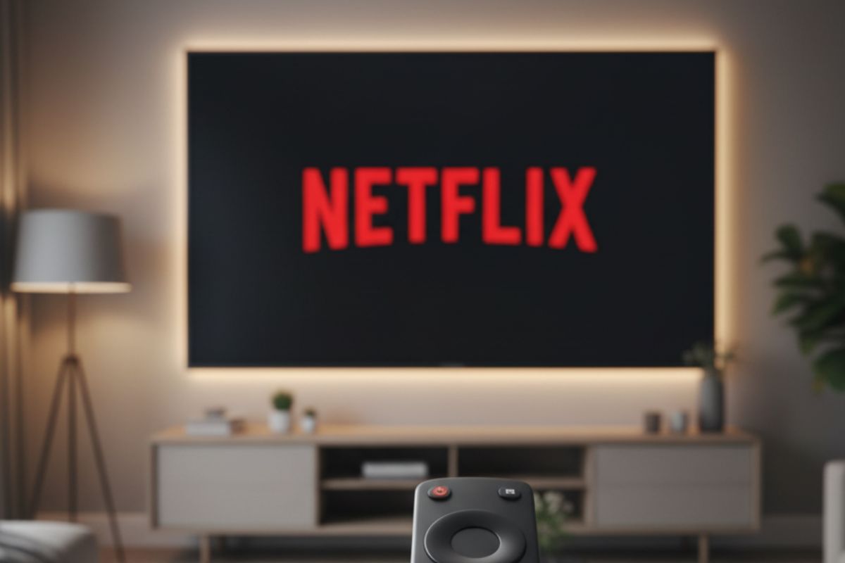 Uma pessoa tentando cancelar a Netflix apontando o controle para a televisão