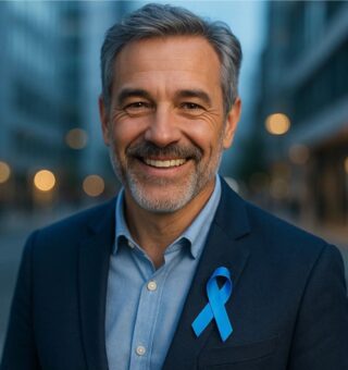 um homem com terno e laço representando Novembro Azul