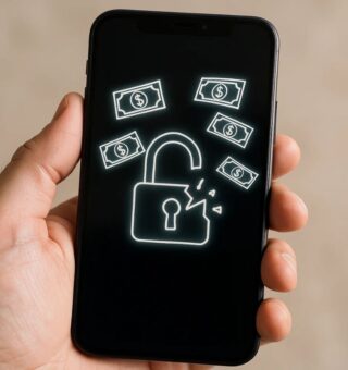 Imagem de uma pessoa com Novo vírus em seu celular com a tela apagada