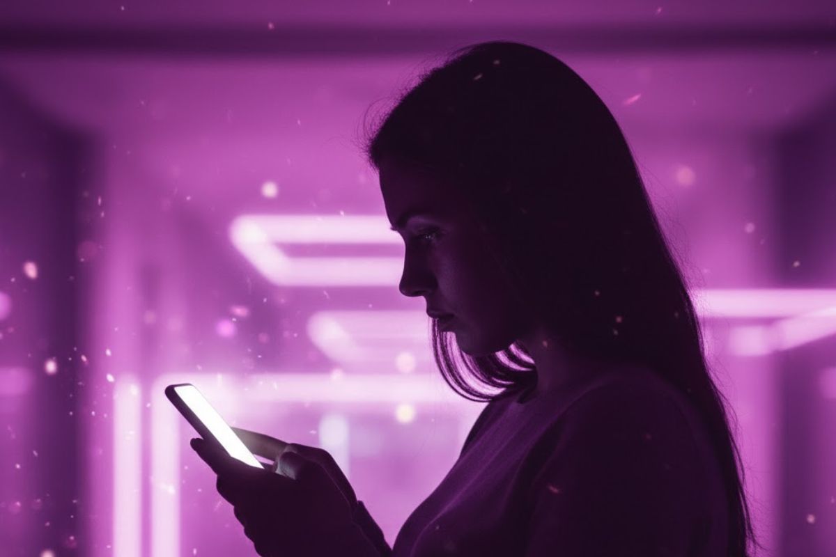 Uma cliente do Nubank vendo o e-mail em sei celular