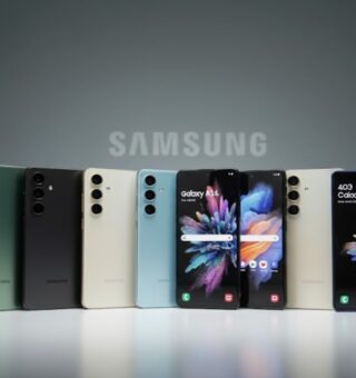 Modelos de celular da Samsung lado a lado
