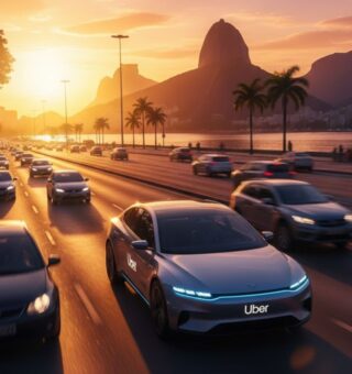 Um carro Uber Green passando pela zona sul do Rio de Janeiro