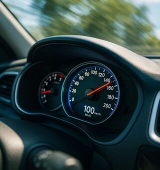 um velocímetro apontando a velocidade dentro do carro