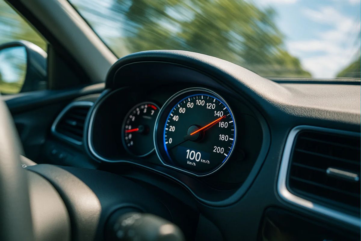 um velocímetro apontando a velocidade dentro do carro