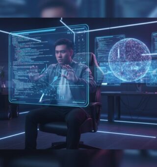Um programador sentado no escritório fazendo Vibe coding