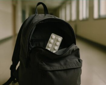 Mochila de um adolescente com remédio controlado