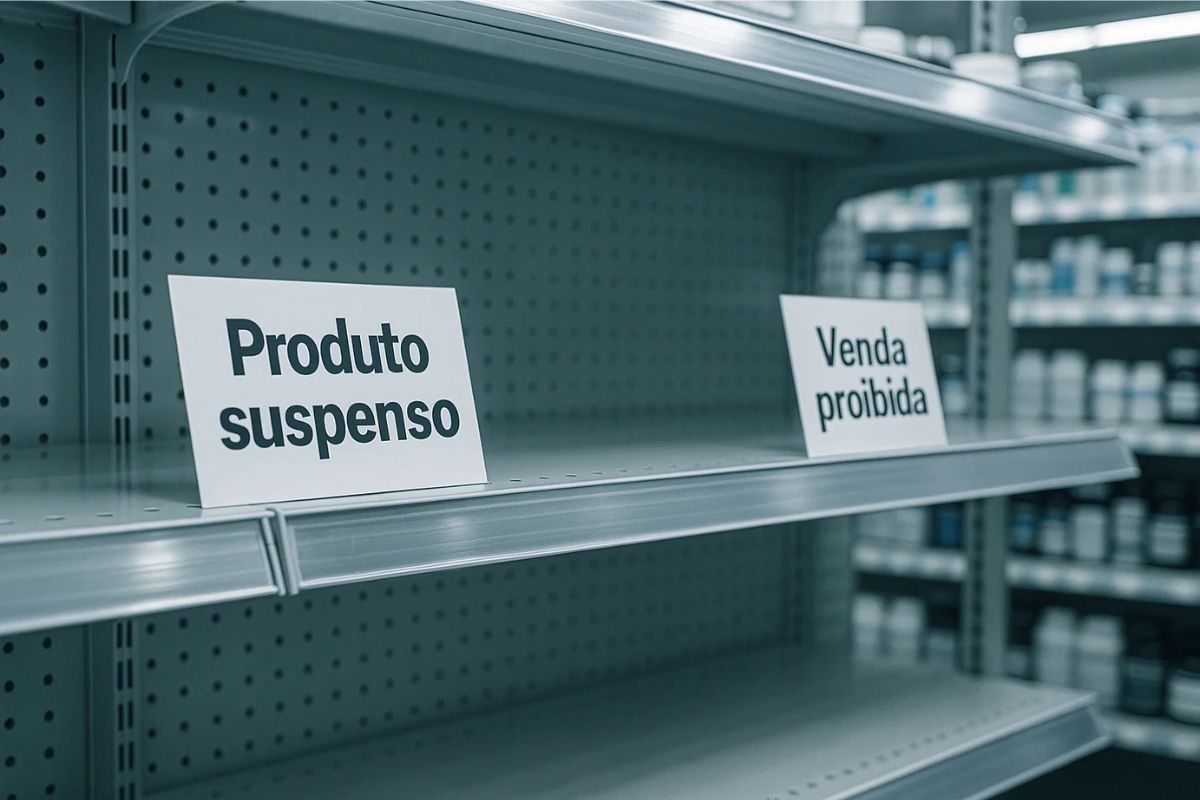 Prateleira de suplementos vazia após banimento da Anvisa
