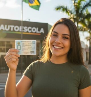 Uma mulher segura a CNH Social