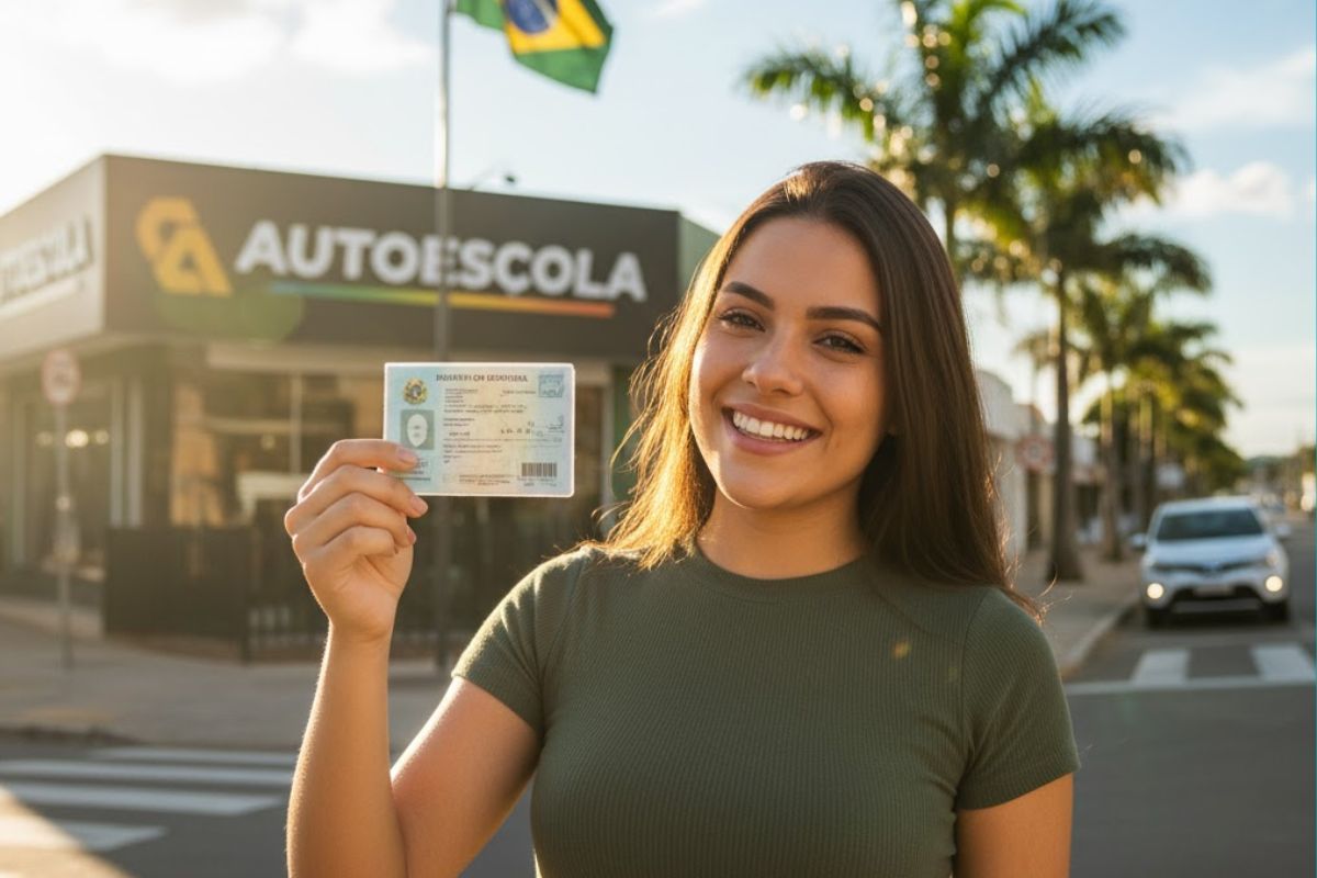 Uma mulher segura a CNH Social