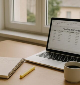 Uma mesa organizada por alguém que está se preparando para um concurso