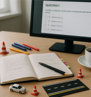 Mesa de uma pessoa que está se preparando para o Concurso Detran
