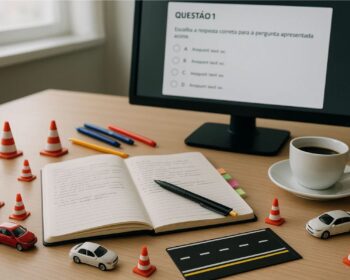 Mesa de uma pessoa que está se preparando para o Concurso Detran