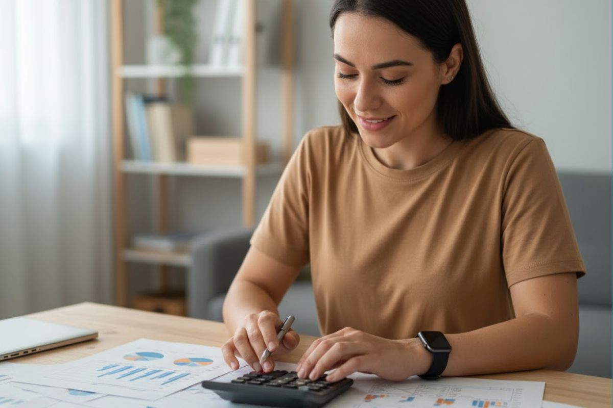 Uma moça fazendo cálculo antes de pedir o Crédito para negativado
