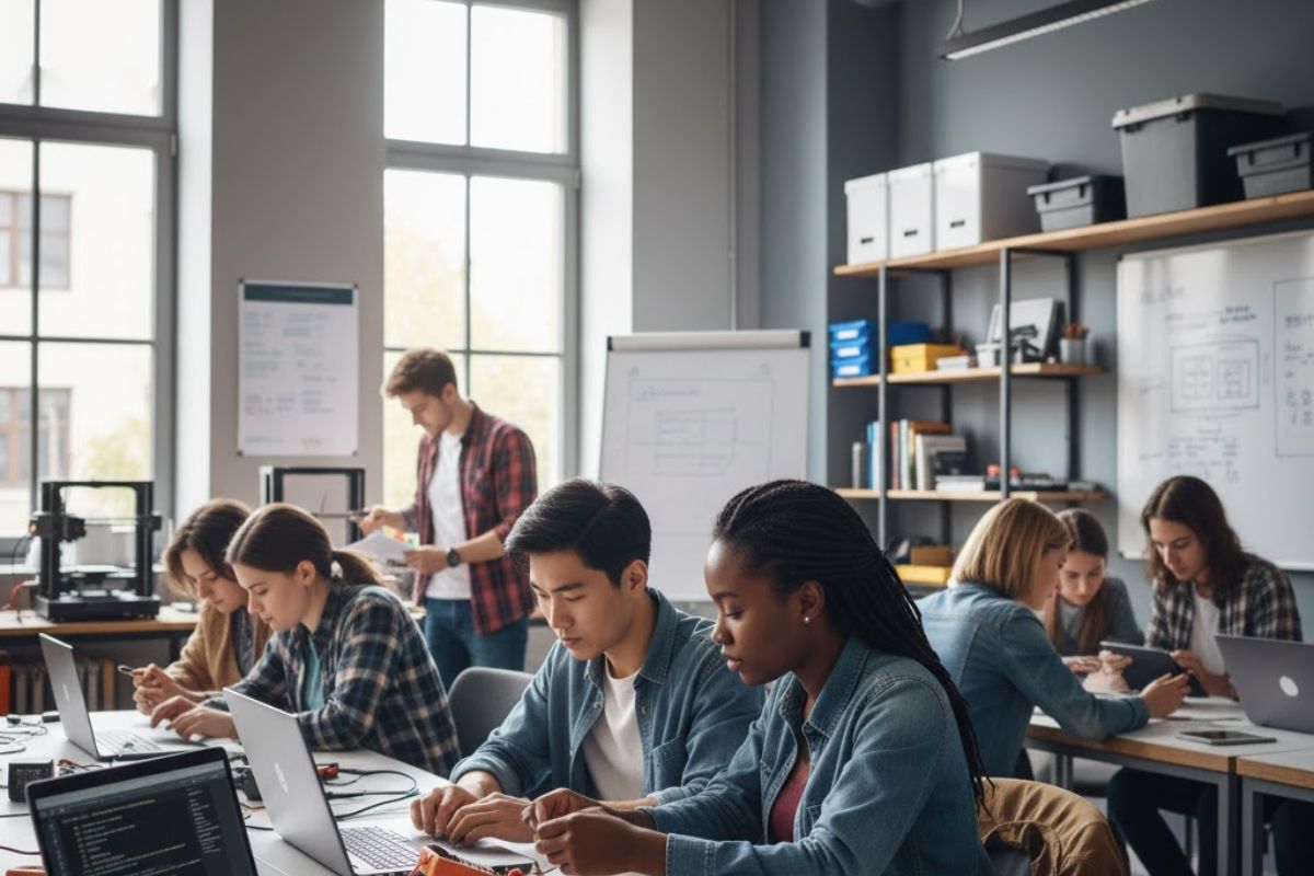 Pessoas em uma sala de cursos técnicos gratuitos