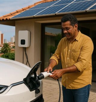 Um rapaz carregando a sua casa com carro elétrico de empresa chinesa