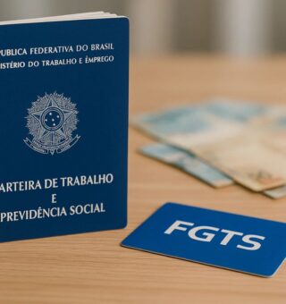 Carteira de trabalho ao lado de um cartão FGTS