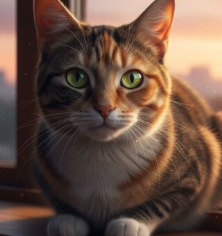 Um gato deitado em frente à janela