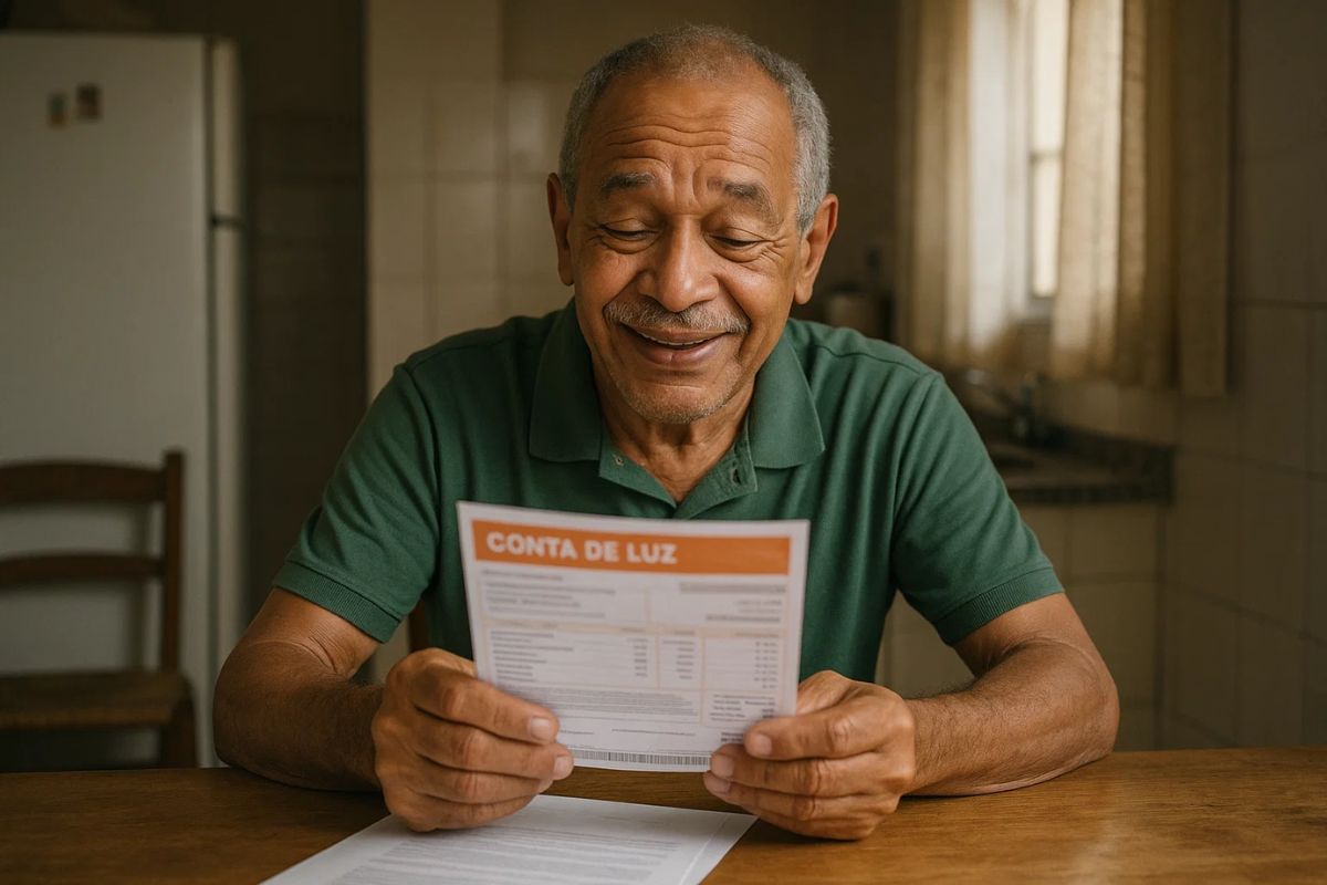 Idoso vendo que está isento da conta de luz