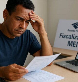 Um MEI analisando documentos no sue escritório