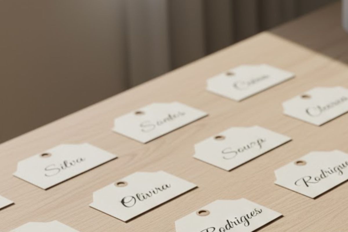 Nomes em um papel em cima de uma mesa de madeira