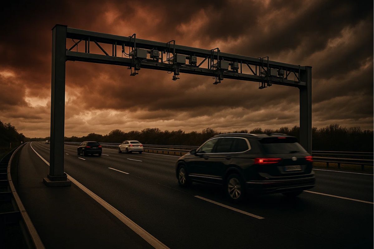 Imagem de carros passando por pedágio automático