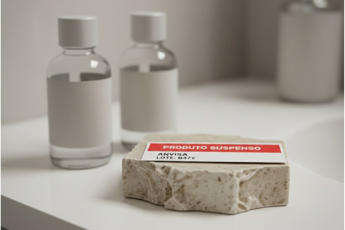 Sabonete que foi proibido pela Anvisa em cima da pia