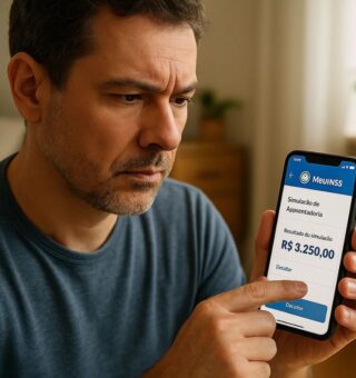 Um homem com o celular na mão vendo como Simular a aposentadoria