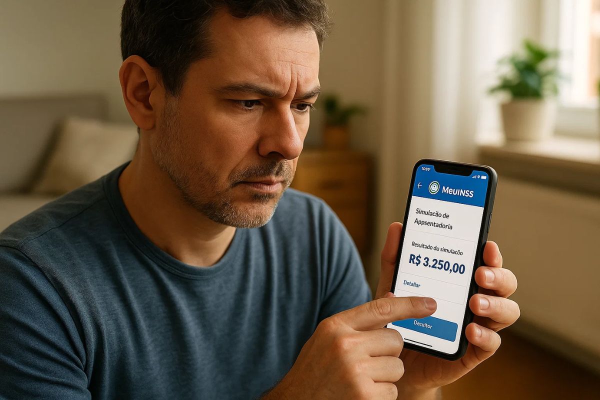 Um homem com o celular na mão vendo como Simular a aposentadoria