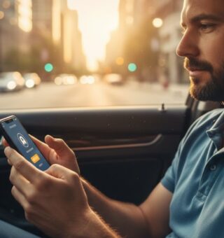 Motorista da Uber dentro do carro em frente ao volante