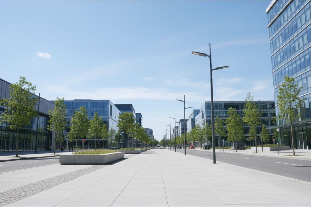 Uma cidade com fios enterrados: imagem de uma praça