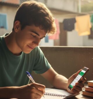 Um jovem do Bolsa Família estudando em casa