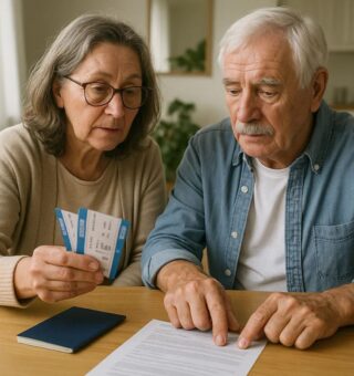 Um casal com Carteirinha do idoso planejando a viajem com o Voa Brasil