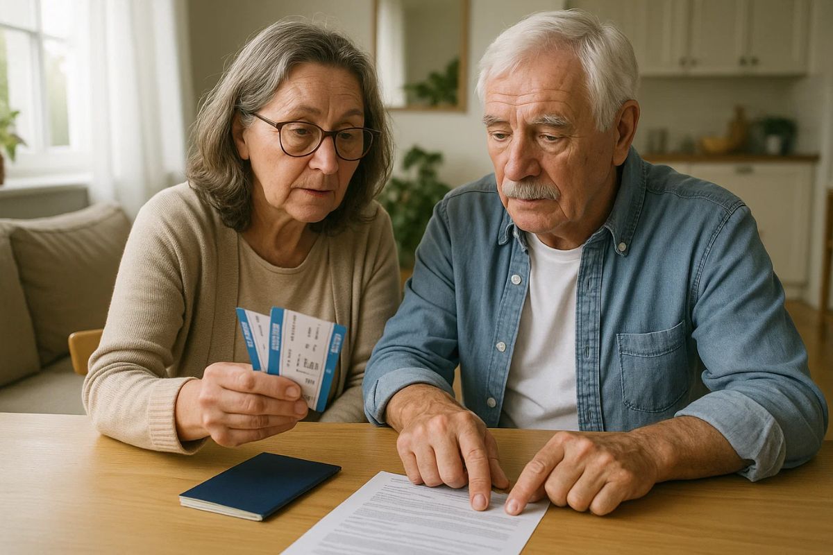 Um casal com Carteirinha do idoso planejando a viajem com o Voa Brasil