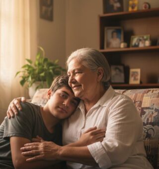 Um neto ao lado da sua avó