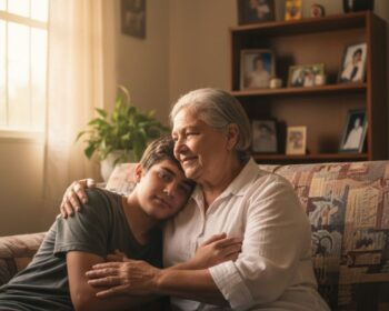 Um neto ao lado da sua avó