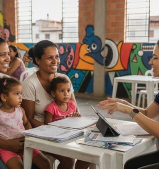 Uma mulher solicitando o Programa Acredita no Primeiro Passo